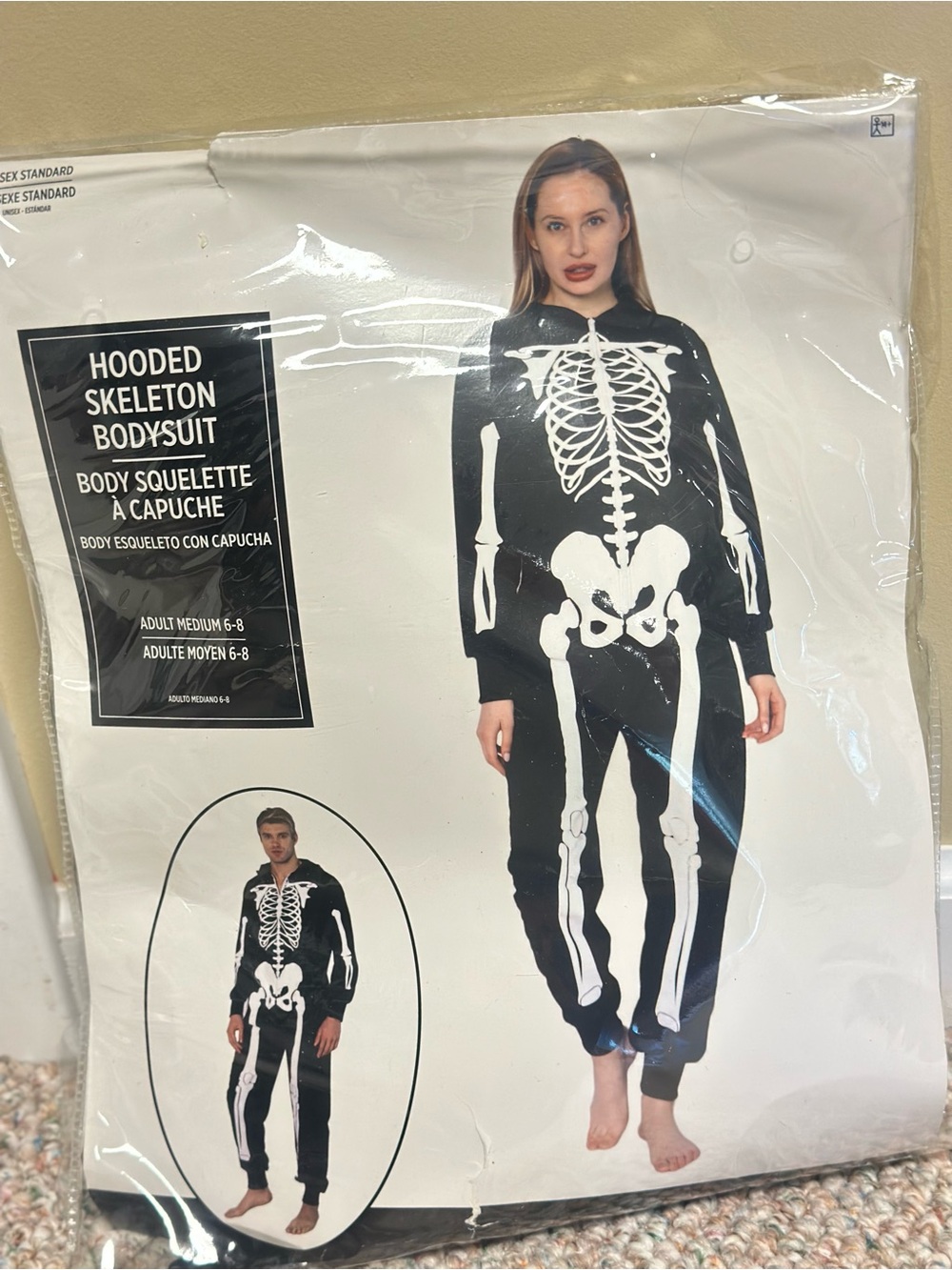 Hooded Skeleton Bodysuit Kids Costume - Black